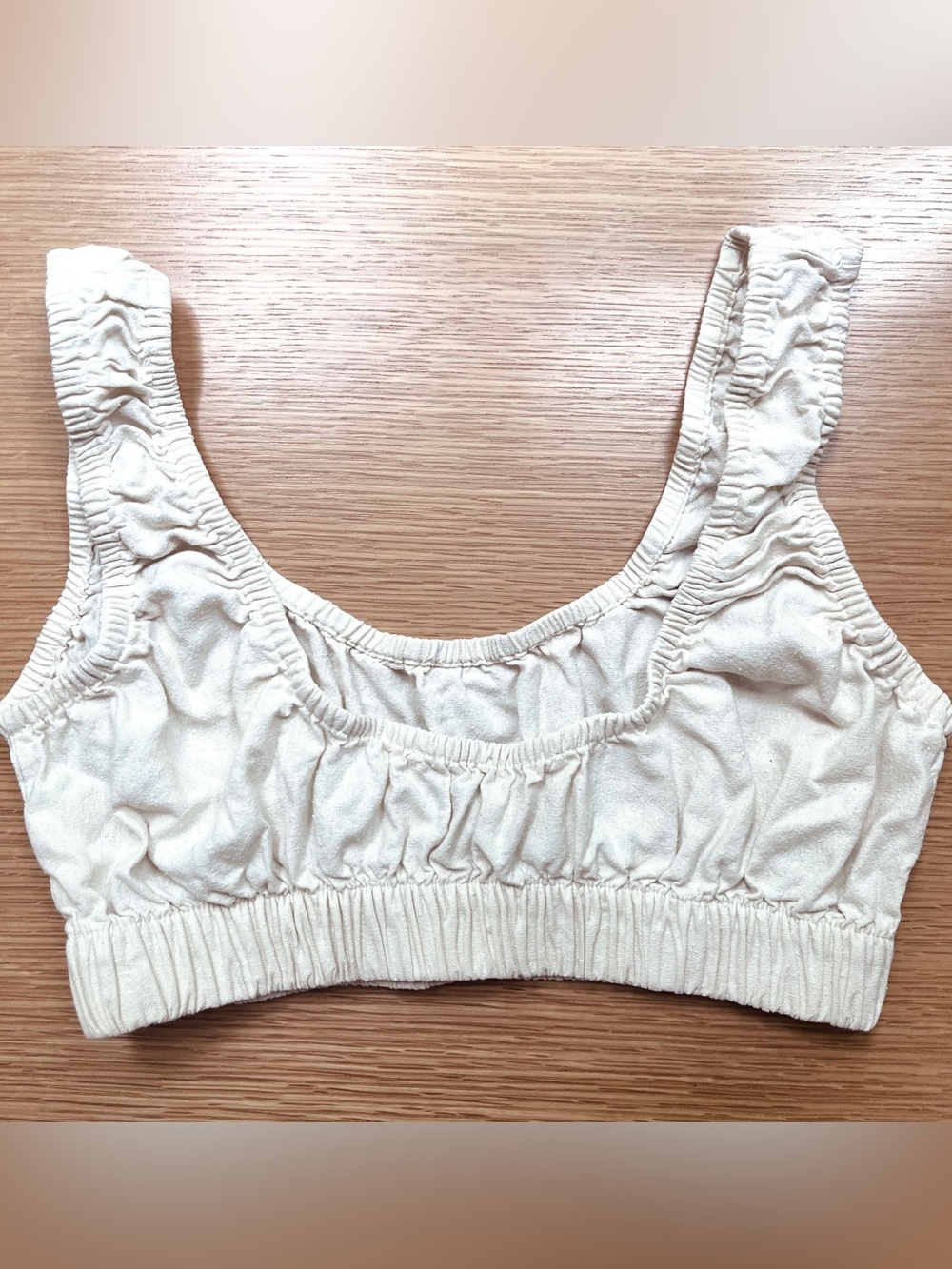 OZMA Sophie Cream Gathered Silk Noil Crop Top Bralette - Picture 4 of 6